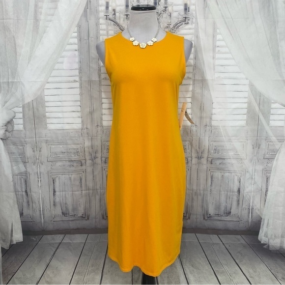 Eileen Fisher Size Small Mango Yellow Orange Crew Neck Pullover Dress Sleeveless - Picture 1 of 9